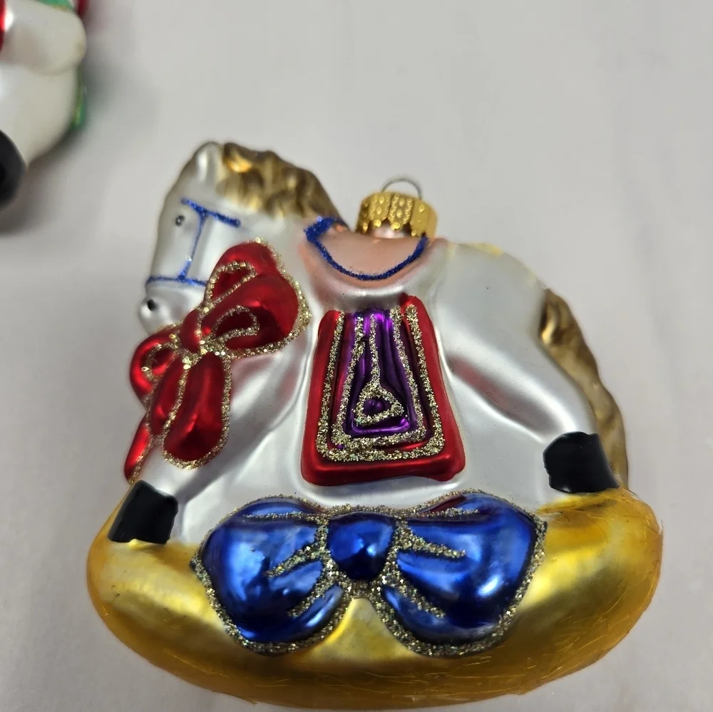 Treasure Glass Christmas Ornaments Quantity #6  Santas 4 Snowman Rocking Horse